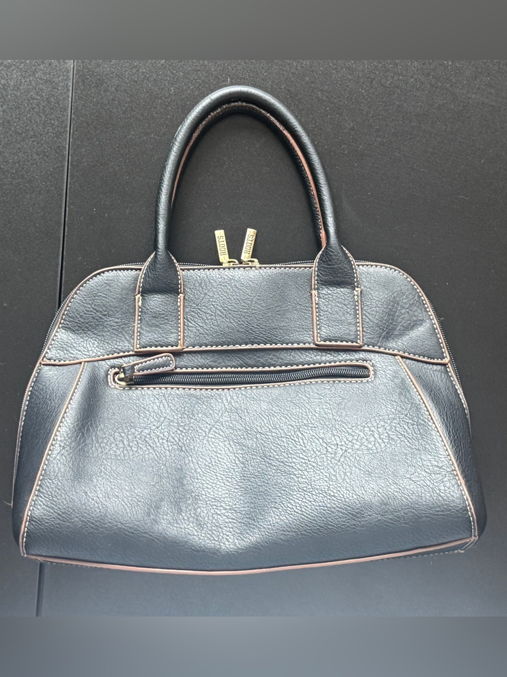 Roots Classic Black Dome Satchel Handbag Vegan Leather